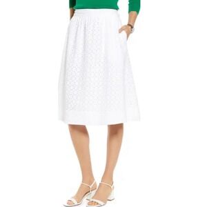 Nordstrom 1901 White Eyelet A-Line Skirt With Pockets Cottage Easter Lace Spring